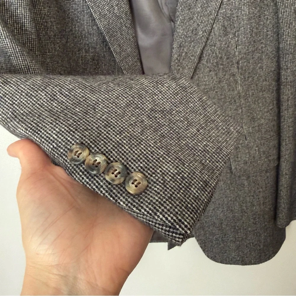 Vintage Barrister 100% Camel Hair Blazer Grey Plaid Herringbone Two Button, 42L
